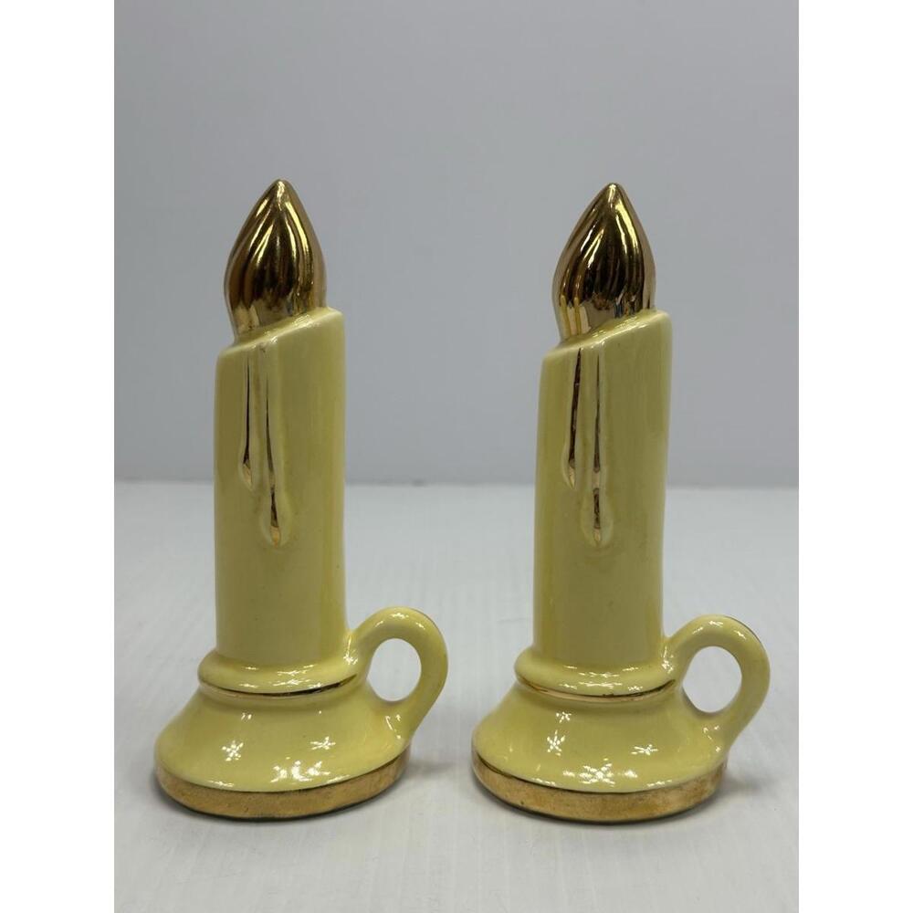 Vintage Salt and Pepper Shakers Christmas Candles Yellow Gold 6" Corks MCM